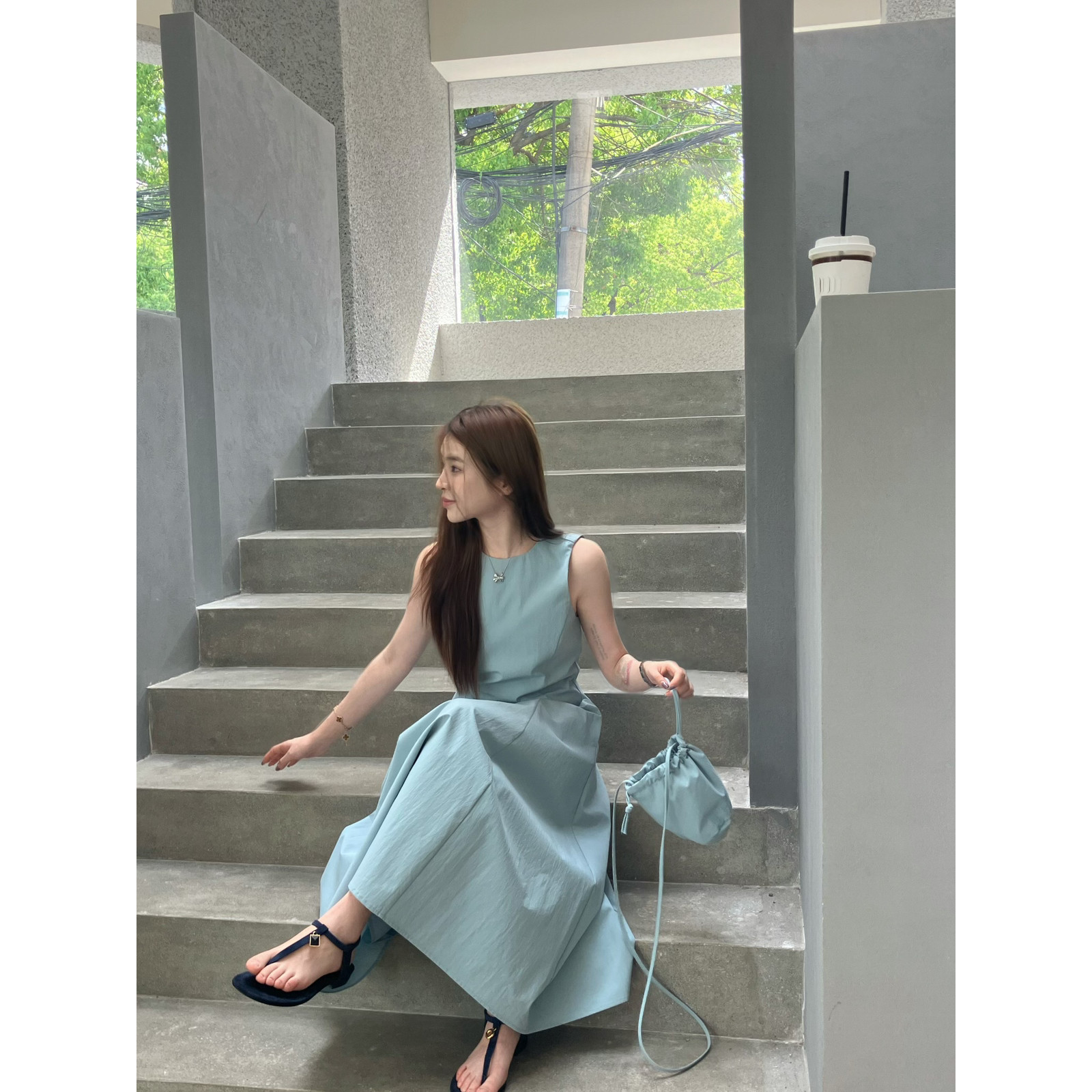 Hazel新品五一出游穿搭收腰设计显瘦连衣裙韩国设计师订制款长裙